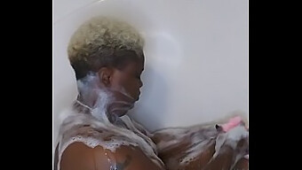 Young Ebony Woman'S Sensual Bath And Solo Play