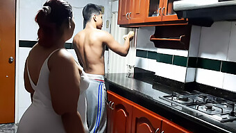 18+ Teen Gets Fucked In The Kitchen By A Milf