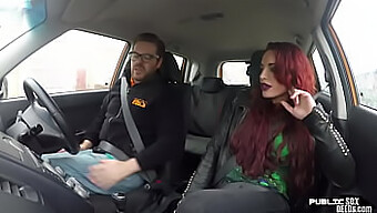 British Redhead Has Public Sex With Driving Instructor In Car